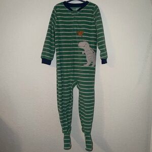 Carter's Green Striped Dinosaur fleece Pajama Set size 4T